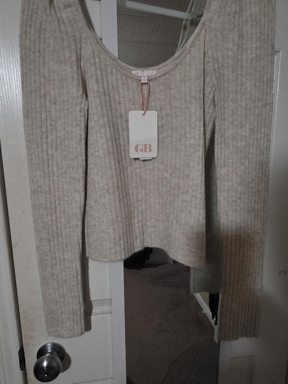 GB girls Cream Ribbed Scoop Neck Sweater